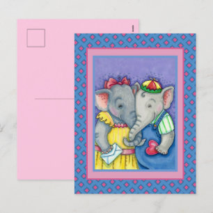 BABY ELEPHANTS FIRST LOVE, CUTE PACHYDERM FRIENDS HOLIDAY POSTCARD