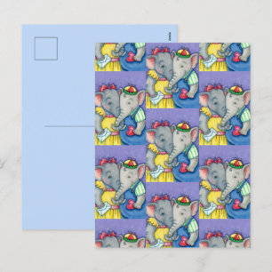 BABY ELEPHANTS FIRST LOVE, CUTE PACHYDERM FRIENDS HOLIDAY POSTCARD