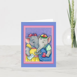 BABY ELEPHANTS FIRST LOVE, CUTE PACHYDERMS Blank Card