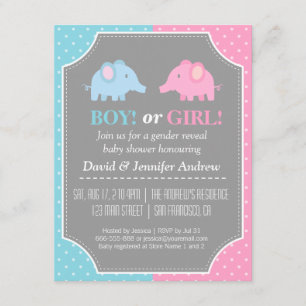 Baby Elephants Gender Reveal Party Polka Dots Invitation