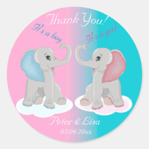 Baby Elephants Thank you Gender Reveal Baby Shower Classic Round Sticker