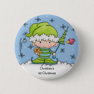 Baby Elf –Personalised !st  Christmas 6 Cm Round Badge