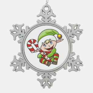 BABY ELF SNOWFLAKE PEWTER CHRISTMAS ORNAMENT