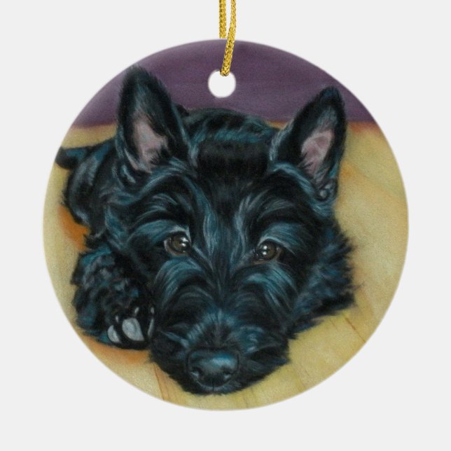 'Baby Em' - Scottie puppy Ceramic Tree Decoration (Front)