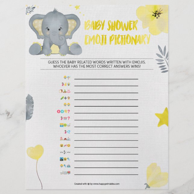 Baby Emoji Pictionary [Baby Elephant [Yellow]] Custom Letterhead (Front)