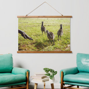 Baby Emu Chicks And Big Foot, Wall Hanging Tapestry