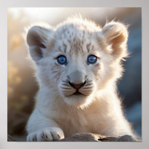 Baby exotic white lion cub print