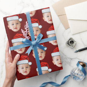 Baby Face Funny Custom Photo Santa Hat Christmas Wrapping Paper