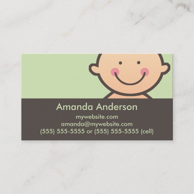 Baby Face Green & Brown Business Cards (Front)