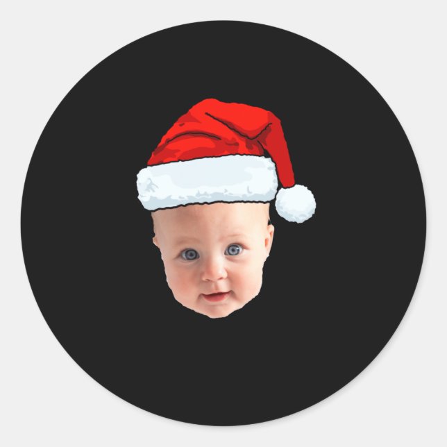 Baby Face Santa Hat Christmas Photo _1  Classic Round Sticker (Front)