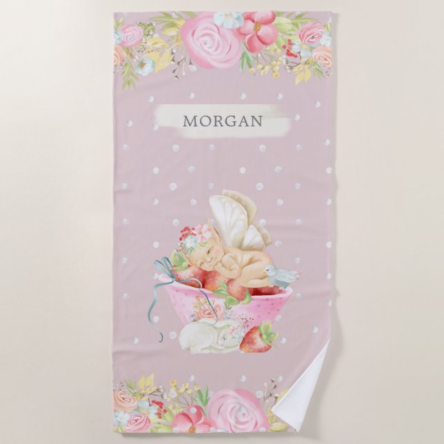 baby fairy cute garden enchanted monogram  beach towel (Front)