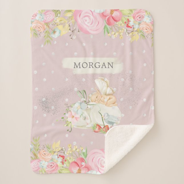 baby fairy cute garden enchanted monogram sherpa b blanket (Front)