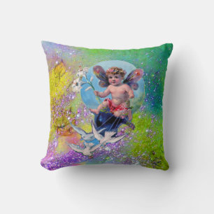 BABY FAIRY,DOVES GREEN PURPLE SPARKLES Baby Shower Cushion