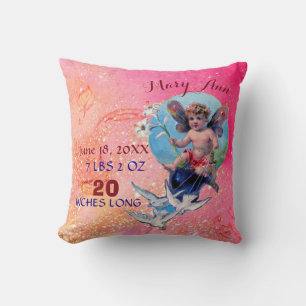 BABY FAIRY,DOVES IN PINK SPARKLES Baby Girl Stats Cushion
