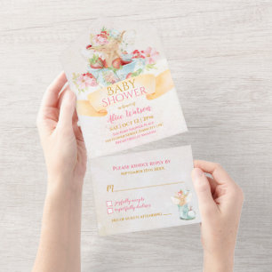 Baby Fairy in a Cup of Strawberry Baby Shower All In One Invitation