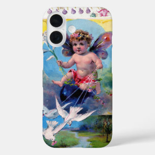 BABY FAIRY WITH DOVES ANTIQUE FLORAL iPhone 16 CASE