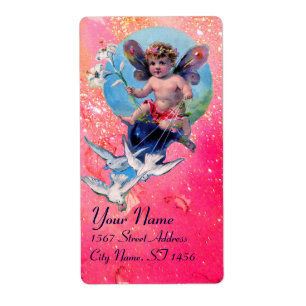 BABY FAIRY WITH DOVES IN SPARKLES ,pink blue