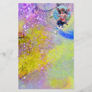 BABY FAIRY WITH DOVES IN SPARKLES ,violet green Stationery