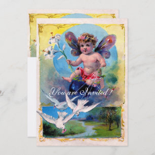 BABY FAIRY WITH DOVES INVITATION