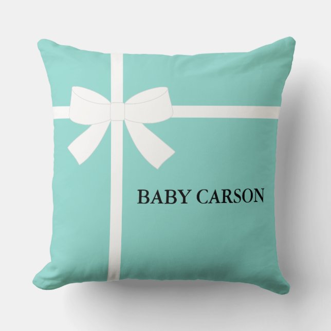 Baby & Family Teal Blue Shower Sprinkle Party Cushion (Front)