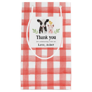 Baby Farm Animals Red Gingham Small Gift Bag