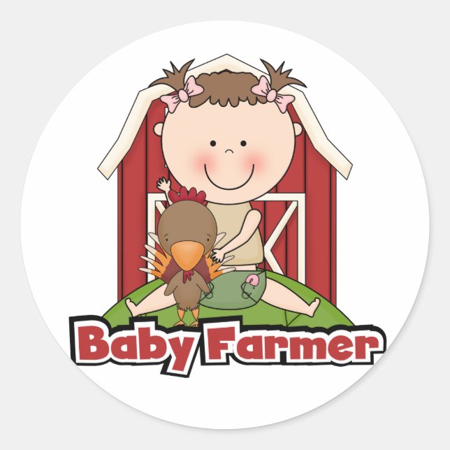 Baby Farmer With Rooster Tshirts and Gifts Classic Round Sticker (Front)