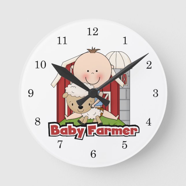 Baby Farmer With Sheep Round Clock (Front)