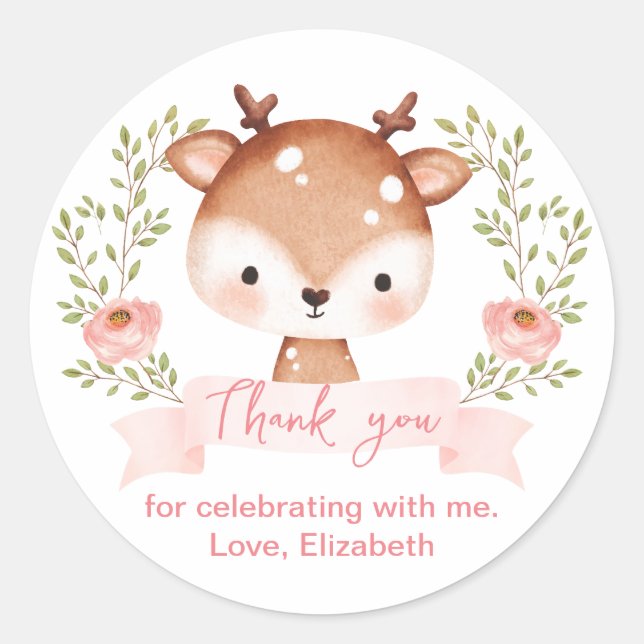 Baby Fawn Birthday Party I Baby Shower Thank You  Classic Round Sticker (Front)