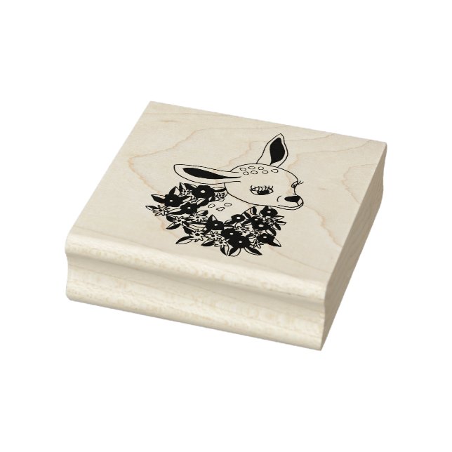 Baby Fawn deer with flowers Original animal art Rubber Stamp (Stamp)