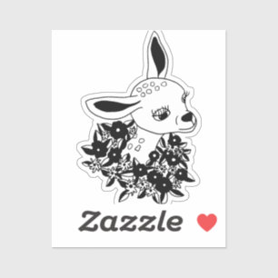 baby fawn doe deer flowers animal art drawing