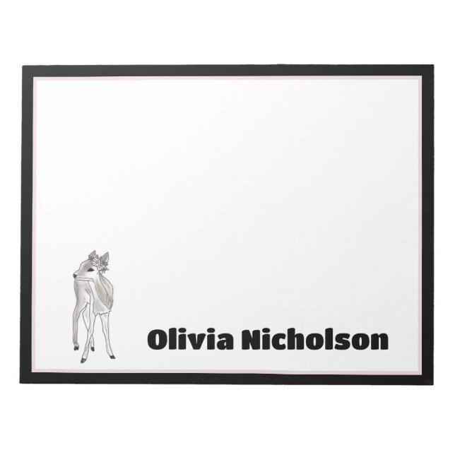 Baby Fawn Doodle Art Personalised Stationery  Notepad (Front)