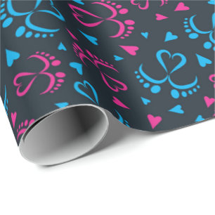 Baby Feet and Hearts in blue and pink color Wrapping Paper