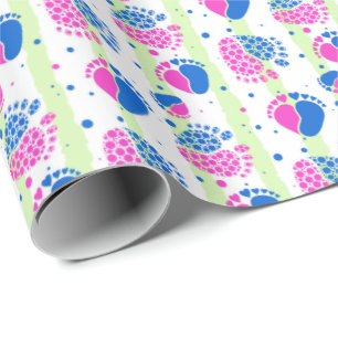 Baby Feet and Hearts in blue and pink colour Wrapping Paper
