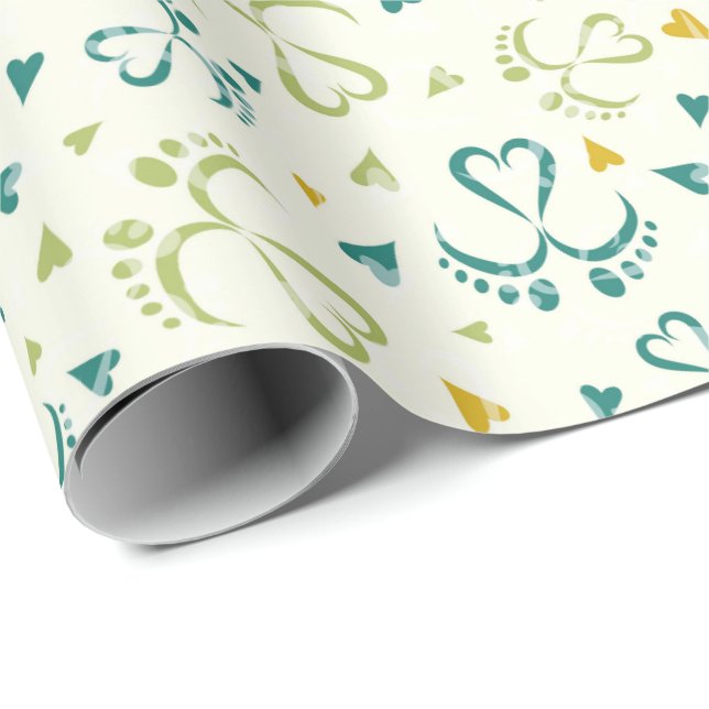 Baby Feet and Hearts in green colour Wrapping Paper (Roll Corner)