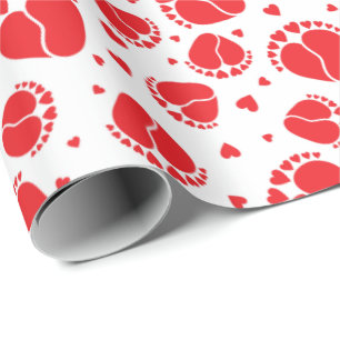 Baby Feet and Hearts in red colour Wrapping Paper
