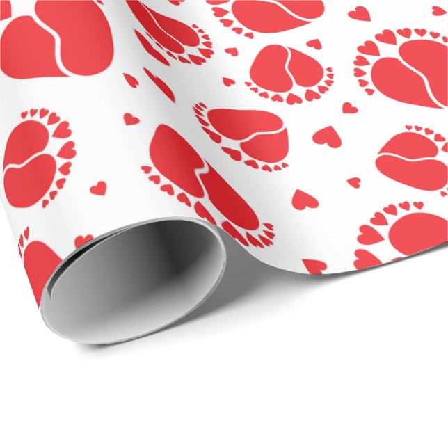 Baby Feet and Hearts in red colour Wrapping Paper (Roll Corner)