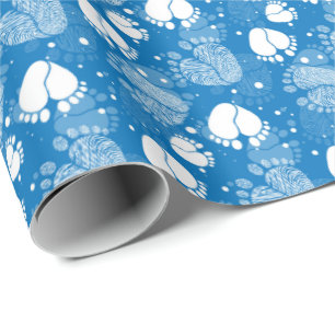Baby Feet and Hearts Pattern in blue colour Wrapping Paper