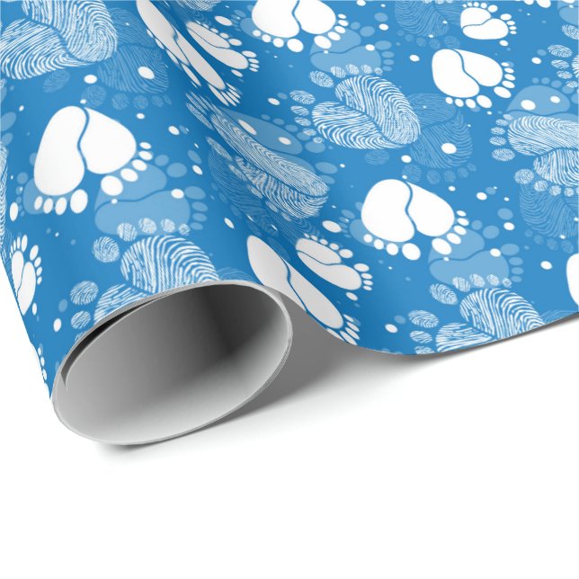 Baby Feet and Hearts Pattern in blue colour Wrapping Paper (Roll Corner)