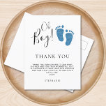 Baby Feet Baby Shower Thank You  Postcard<br><div class="desc">This cute boy's baby shower thank you postcard features the text "Oh Boy!" in stylish script typography with blue glitter baby feet. 
Easily customisable.</div>