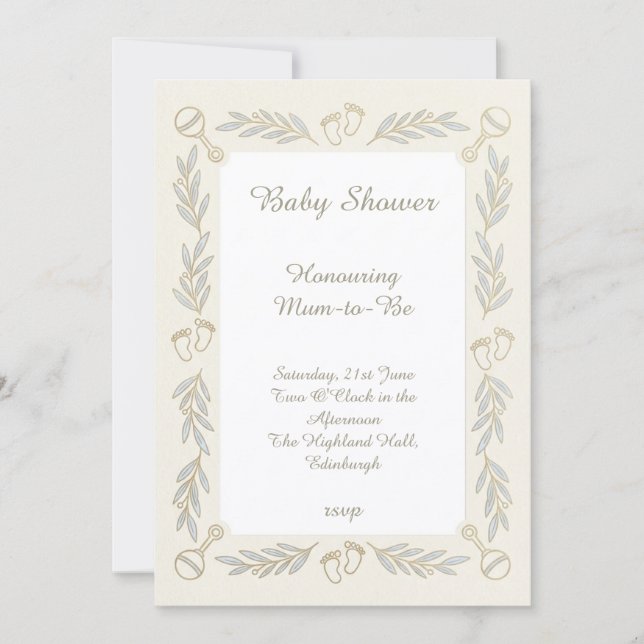 Baby Feet Greenery Shower Invitation (Front)