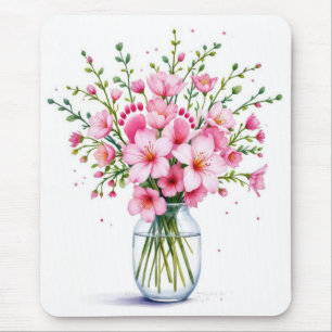 Baby Feet In Pink Flower Arrangement Mouse Pad