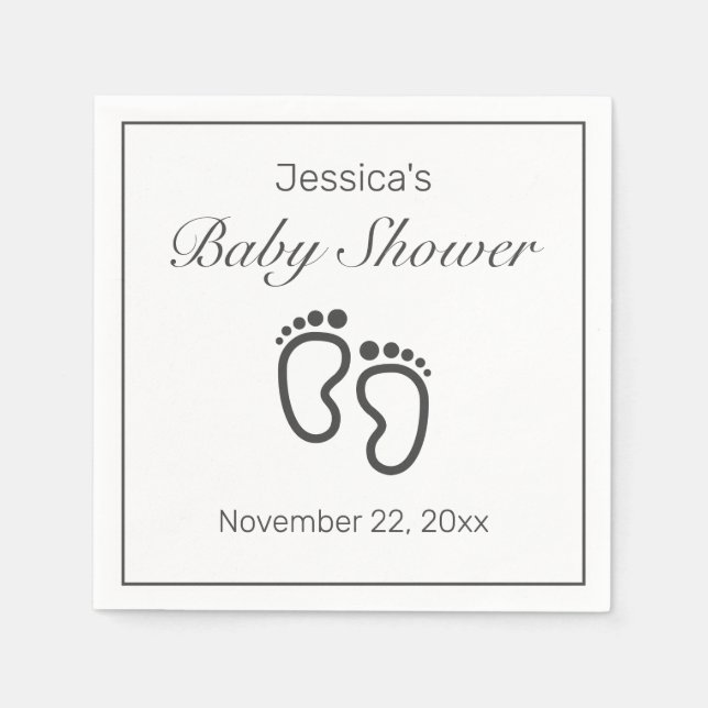 Baby Feet Modern Minimalist White Baby Shower Napkin (Front)