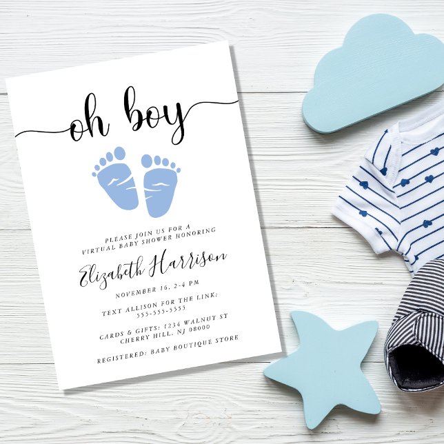 Baby Feet Oh Boy Virtual Baby Shower Invitation (Creator Uploaded)