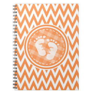Baby Feet; Orange and White Chevron Notebook