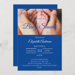Baby Feet Photo Blue White Boy Baby Shower Invitation