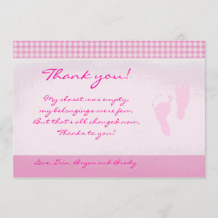 Baby Feet Pink Baby Shower Thank you Flat card
