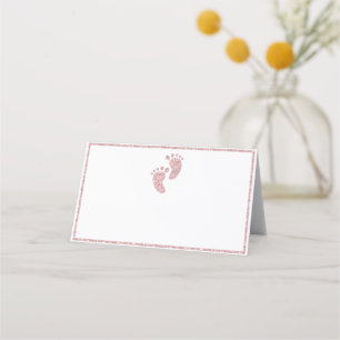 Baby Feet Pink Glitter Glam Baby Shower Place Card