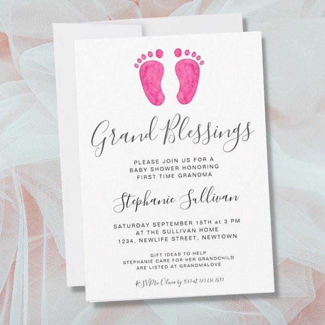 Baby Feet Pink Grandma Baby Shower Invitation (Creator Uploaded)