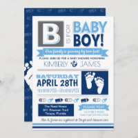 Baby Feet Poster Style Boy Shower Invitation 3