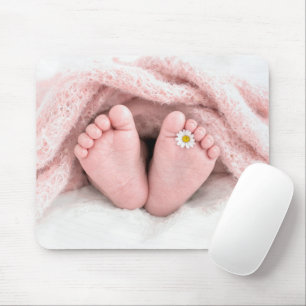Baby Feet with a White Daisy Mouse Pad